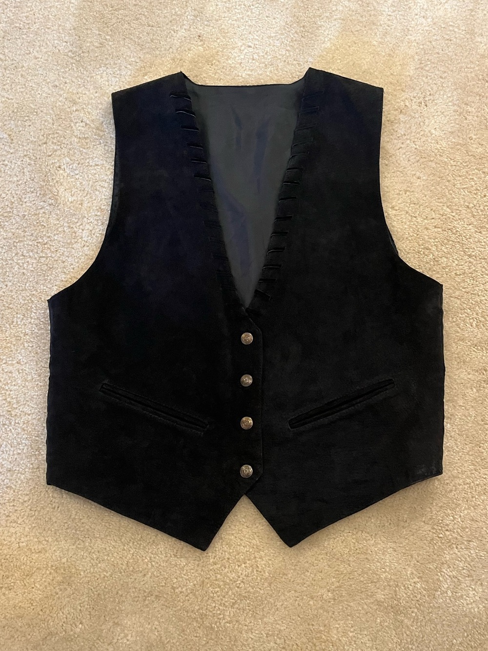 Vintage Leather/Suede Vest Black with Lace up Back -  H.L. Spencer